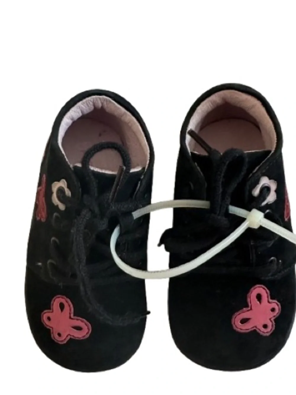 NWT Perfection Toddler 5.5W Black Butterfly Accent Lace-Up Shoes - Pink Details